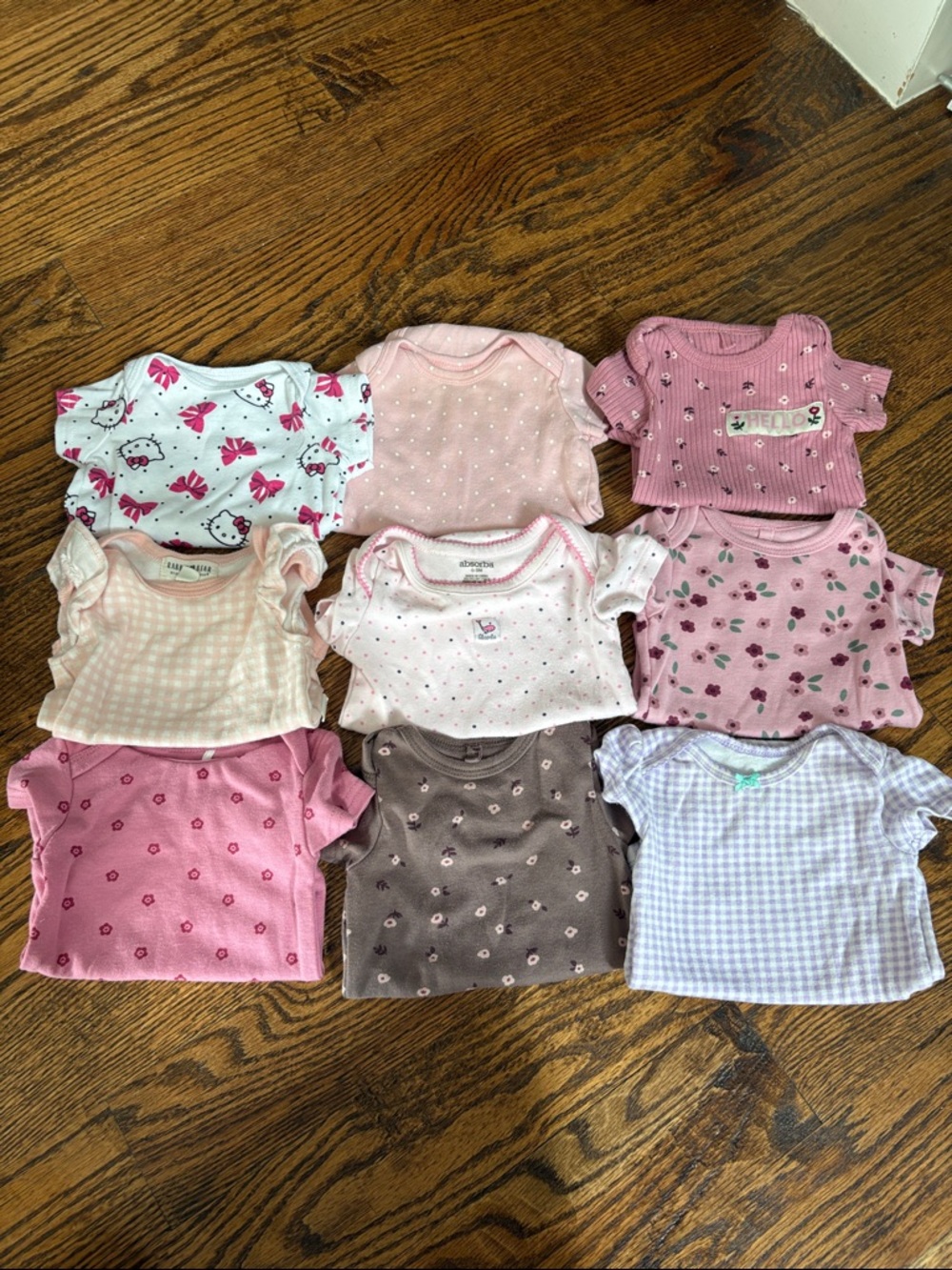 Baby Girl Bundle | 9 Baby Girl Short Sleeve Bodysuit Lot in Pink, Mauve & Cream